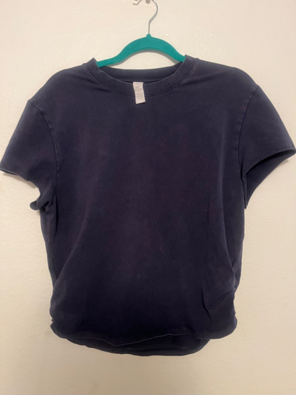 Vitality Classic Short Sleeve Crewneck Tee with ruched- Navy acid wash